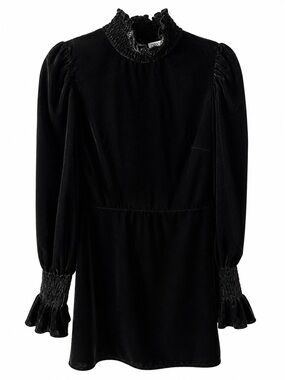 Zara Black Velvet Long-Sleeve Mini Dress